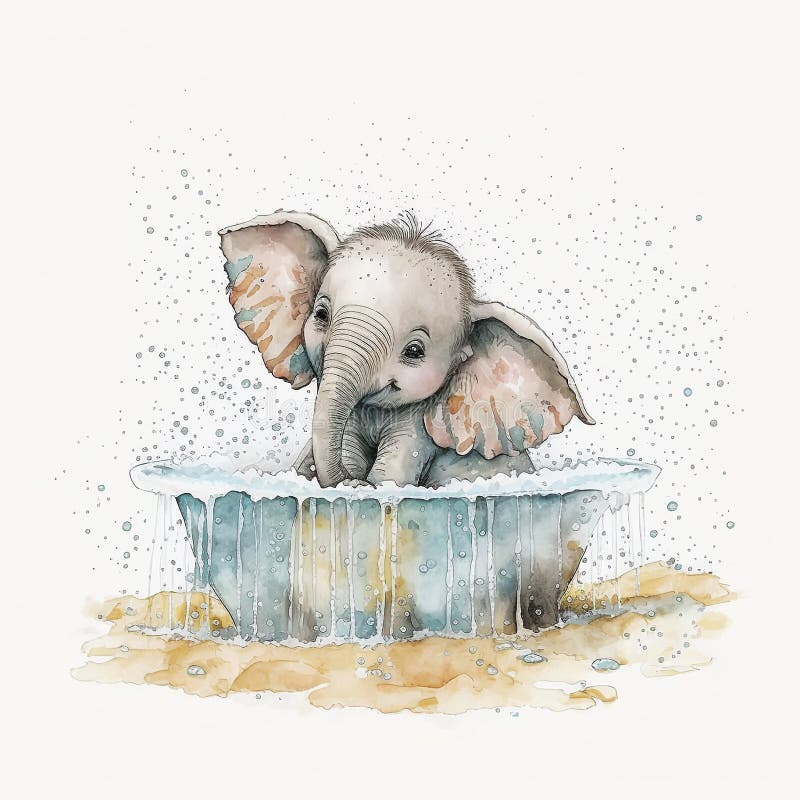 Baby elephant bathes stock illustration. Illustration of elephant 266007036