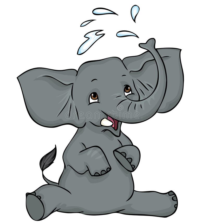 Baby elephant splashing water vector illustration