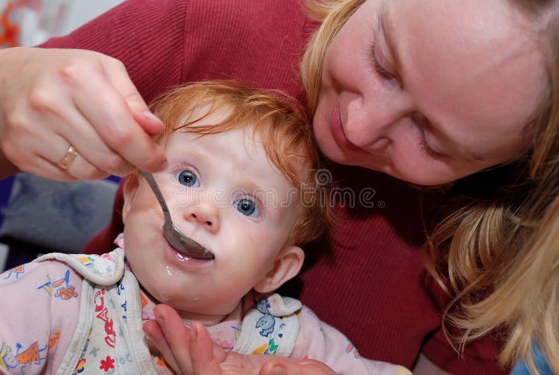 Baby Feeding With Spoon Stock Photo Image Of Girls Close 11113122