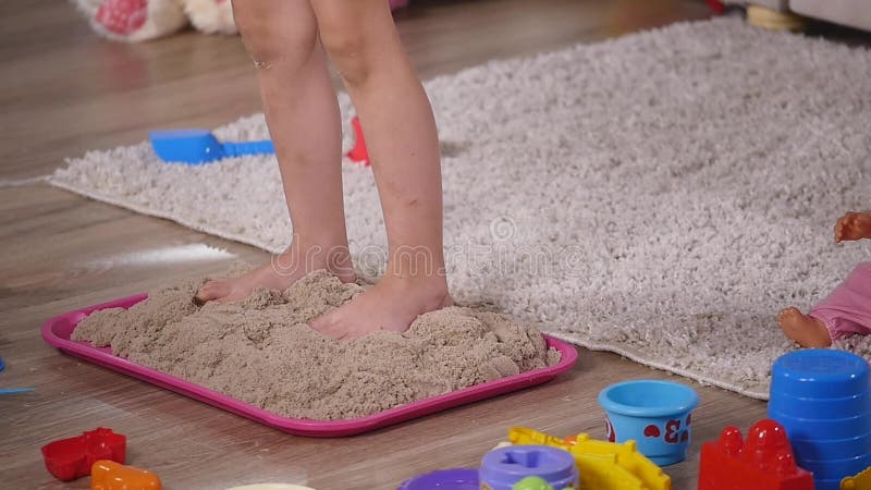 Baby Feet in the Sand. with Kinetic Sand Box Stock Video - Video of  digging, motion: 96293689