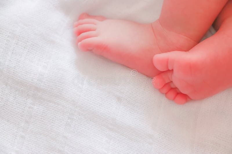 Baby Feet Sleeping in White Bed Stock Image Image of health, beauty