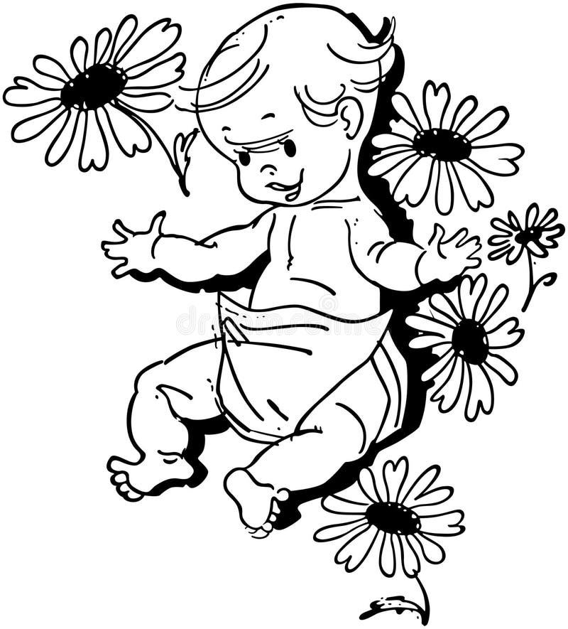 Baby with Flowers stock vector. Illustration of drawings - 42098978