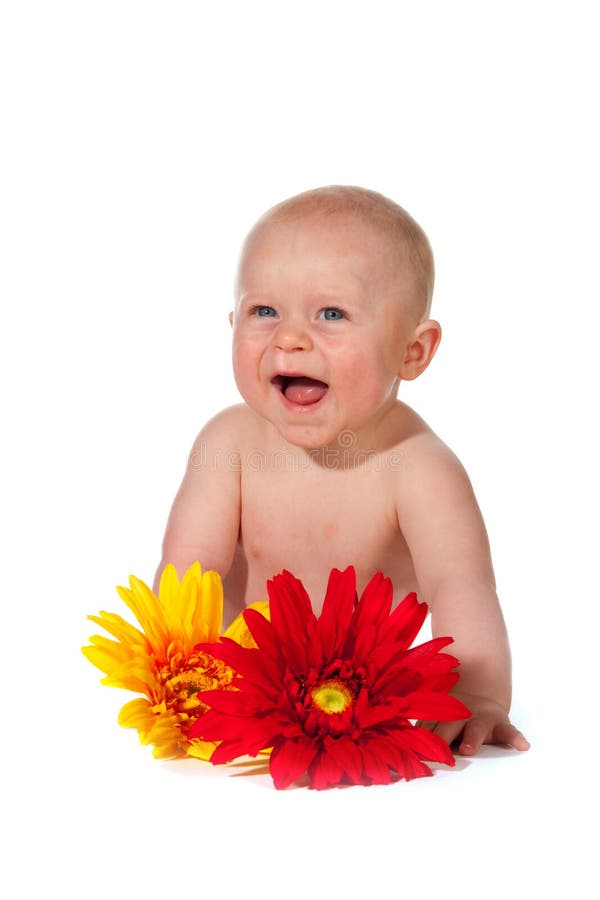 Baby with flowers stock photo. Image of innocence, child 9319752