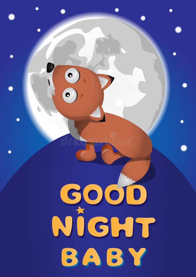 baby fox howling on moon and text good night baby