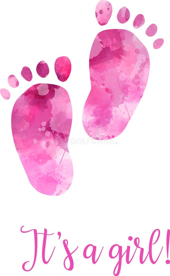 Pink kids or baby feet and foot steps with heart Vector Image