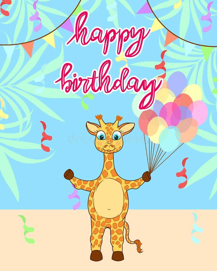 Baby Giraffe Birthday Card, Cute Birthday Greeting Card with African ...