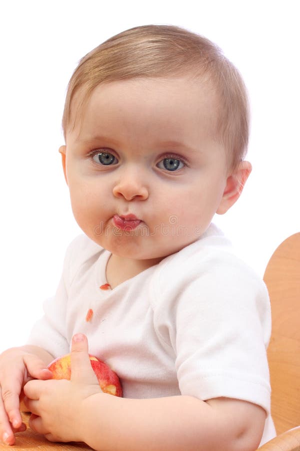 Baby girl with apple stock image. Image of girl, caucasian 6736911
