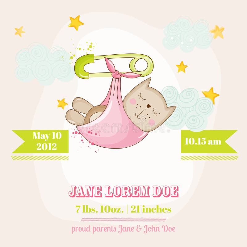 Baby Girl Cat Sleeping - Baby Shower or Arrival Card