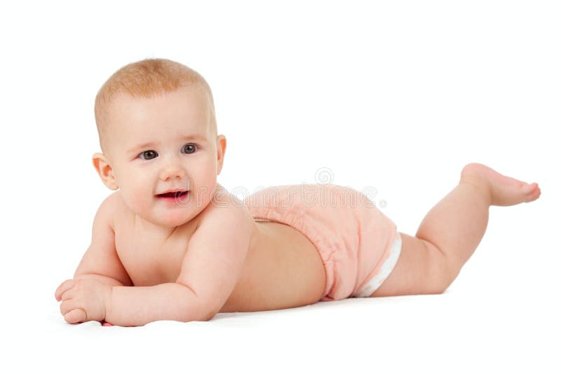Baby girl in diaper lying