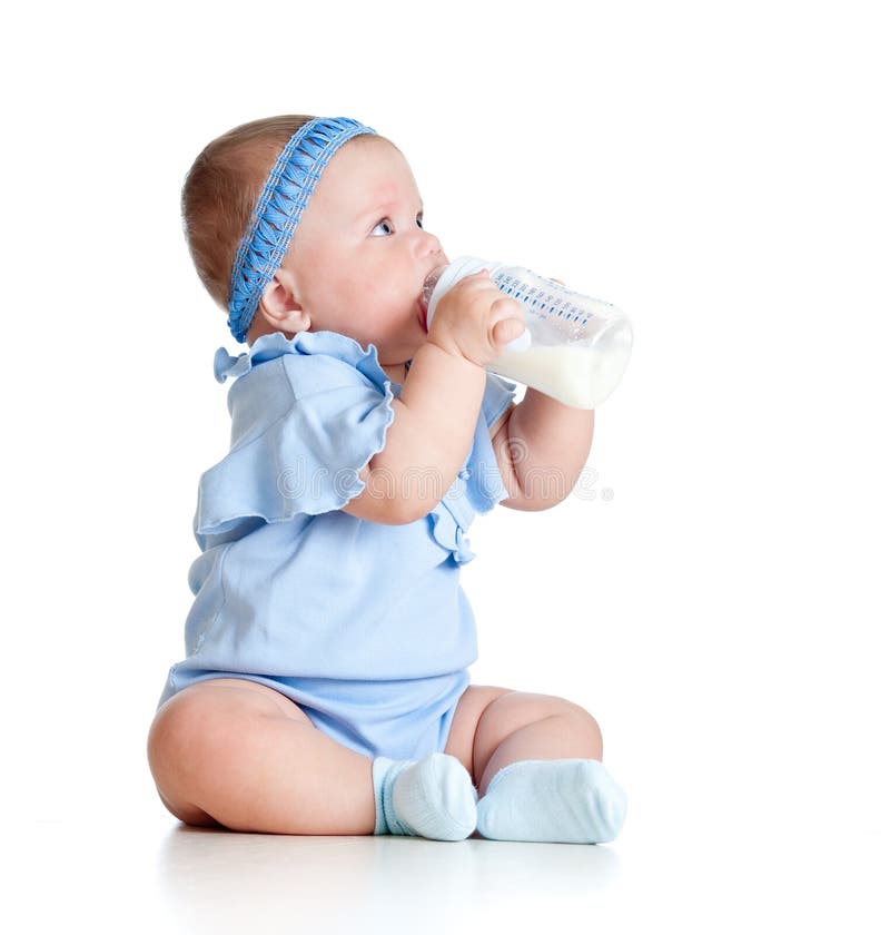 Baby Girl Drinking Milk from Bottlee without Help Stock Image Image