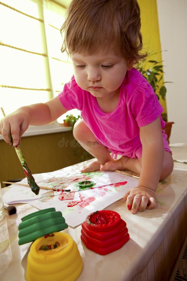 Baby Girl With Paint Brush Stock Image Image 16523091