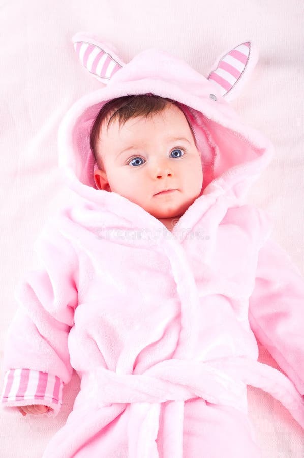 Baby Girl in Pink Bathrobe. Stock Image Image of beautiful, family