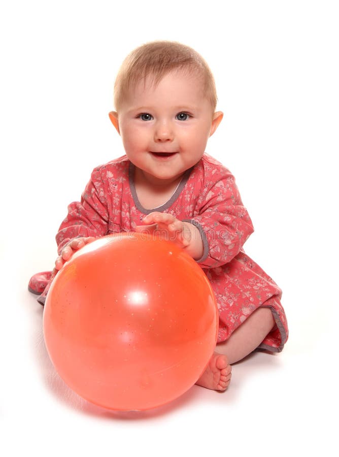 Baby Girl Playing With A Ball Stock Image Image of dress, playing