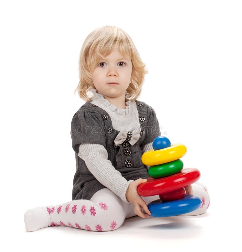 Baby Girl Playing with Toy Pyramid Stock Image - Image of human, color ...