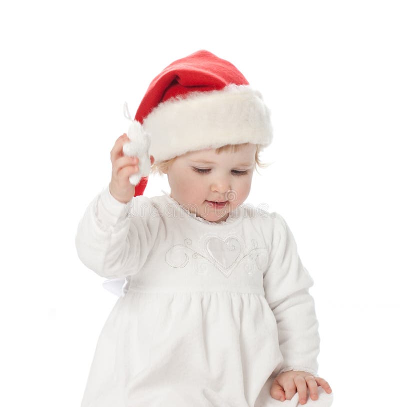 The baby girl in santa s hat