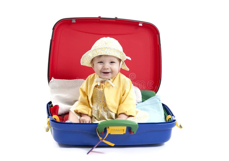 Baby Girl Seated Suitcase White Stock Photos Free & RoyaltyFree