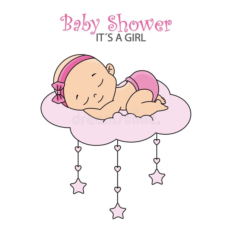Baby Girl Sleeping On The Cloud Stock Vector Illustration Of Congratulation Sleep