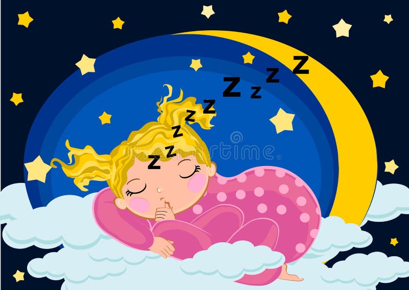 Girl Sleeping on the Moon stock vector. Illustration of sock 25036484