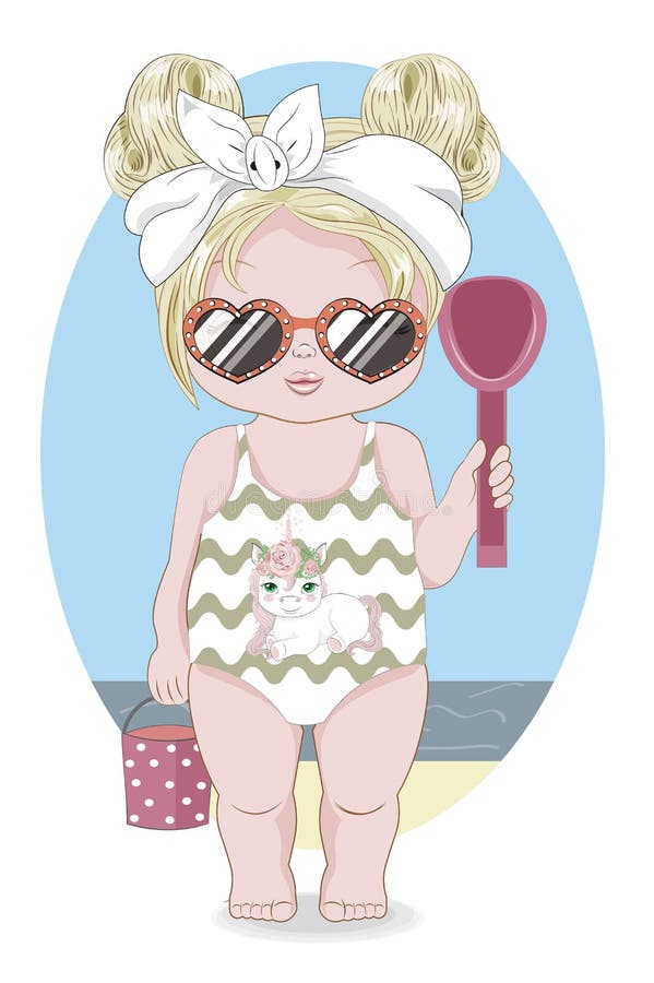 Baby girl in Swimsuit and sunglasses