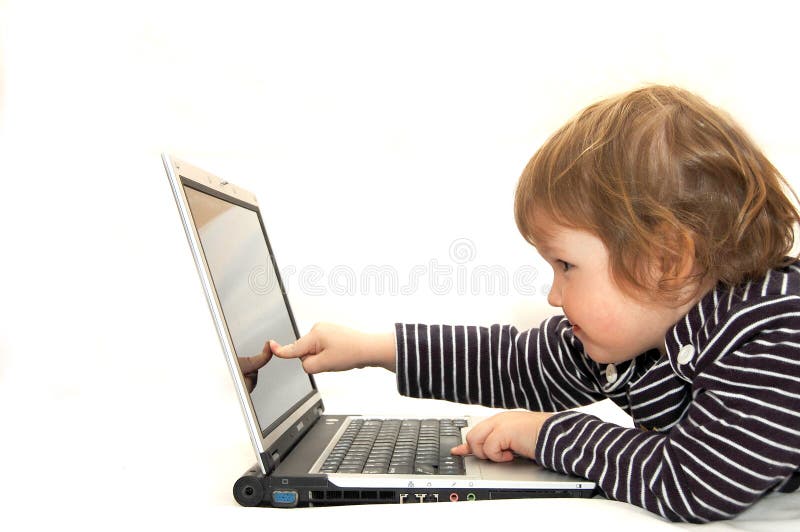 Baby girl working on laptop
