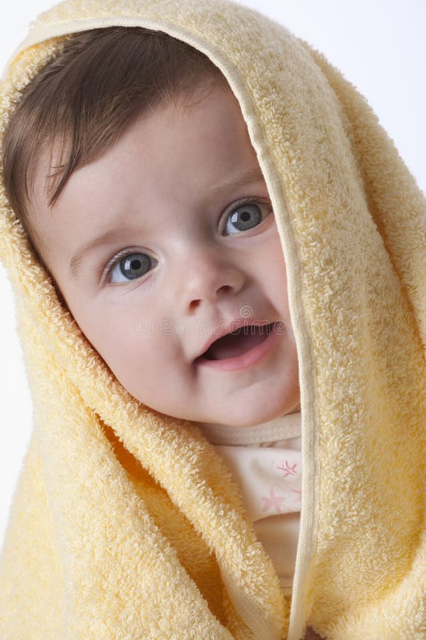 Baby Girl Wrapped in Towel stock image. Image of white 15324283