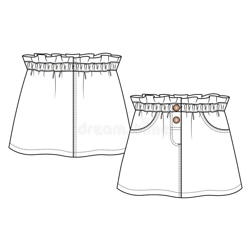 Elastic Shorts Flat Technical Drawing Illustration Blank