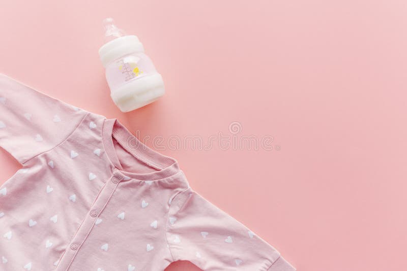 Baby goods on pastel pink background stock images Baby goods on pastel pink background stock images
