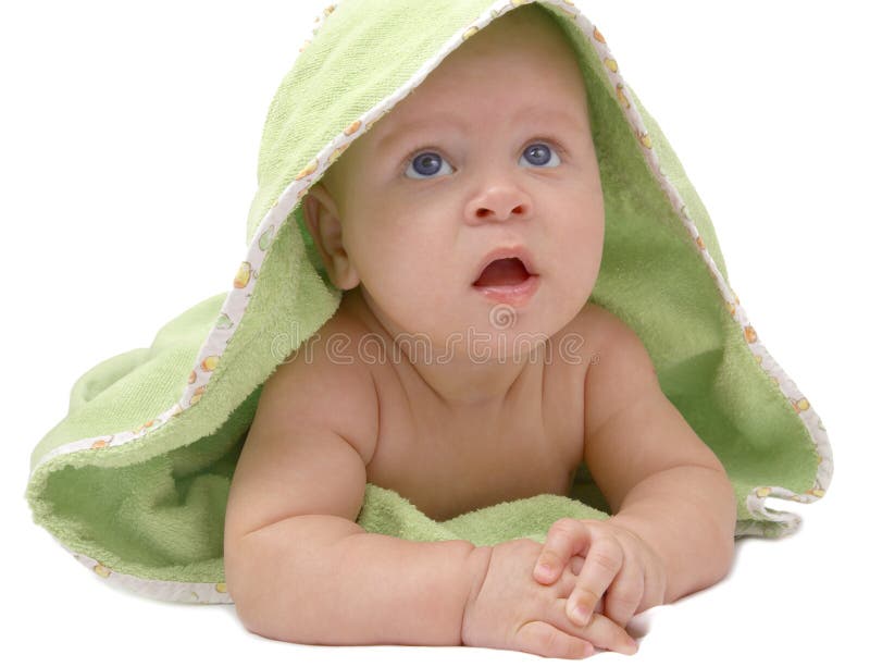 Baby in a green blanket stock photo. Image of blanket 10820180