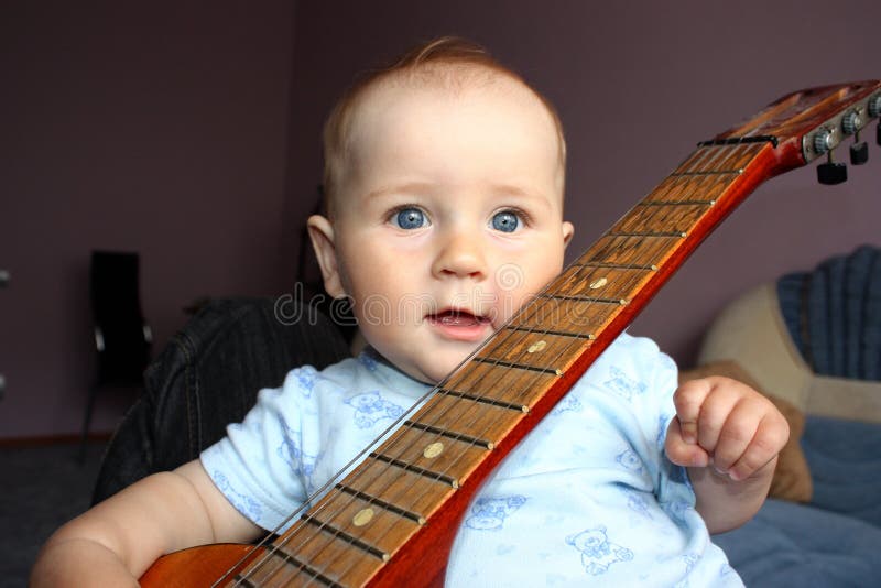 Baby Boy Laying With Guitar Stock Image Image of newborn, sleeper