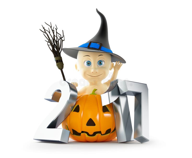 Baby Halloween 2017 auf einer weißen Illustration des Hintergrundes 3D, Wiedergabe 3D stock abbildung Baby Halloween 2017 auf einer weißen Illustration des Hintergrundes 3D, Wiedergabe 3D stock abbildung