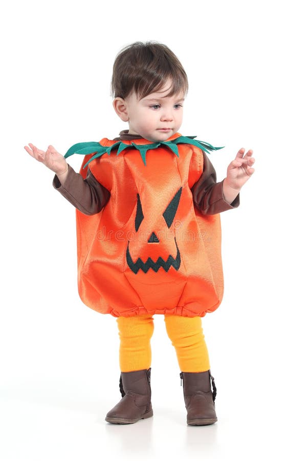Baby with a Halloween Pumpkin Disguise Stock Image Image of little
