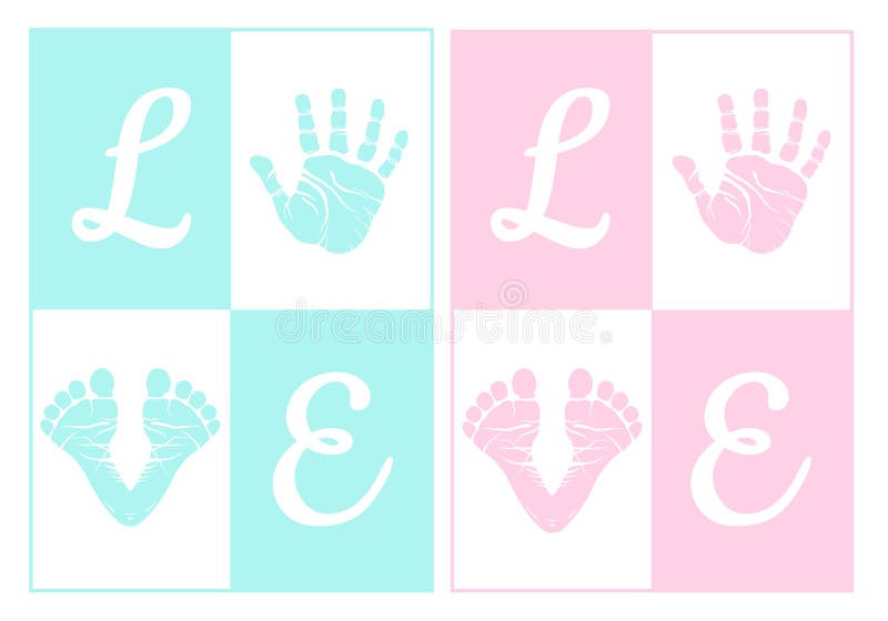 Baby hand print, footprint, vector set