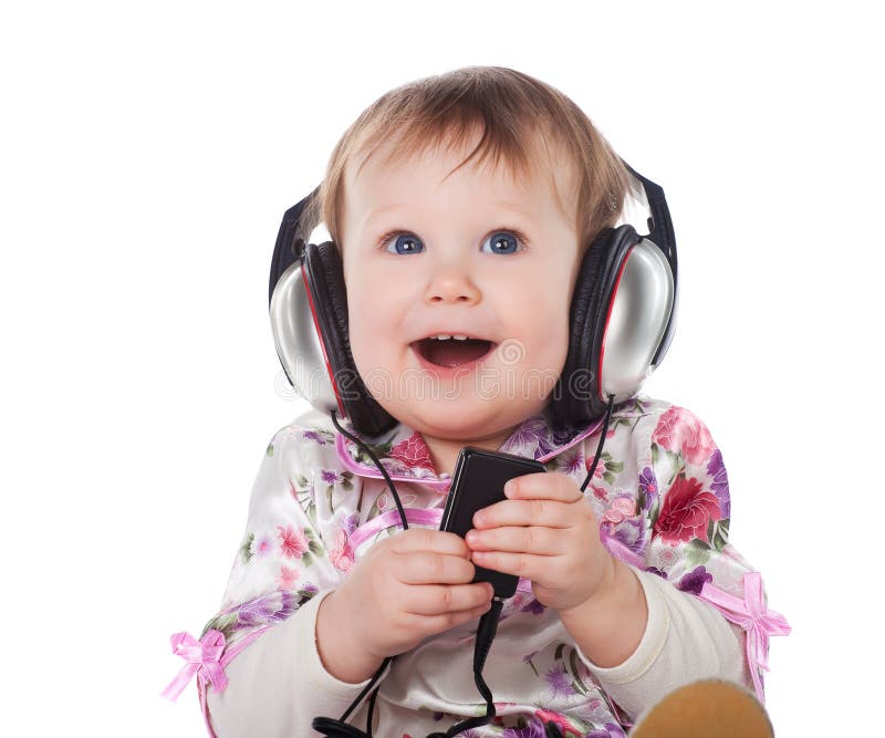 Baby with headphone stock image. Image of funny, child 50240501