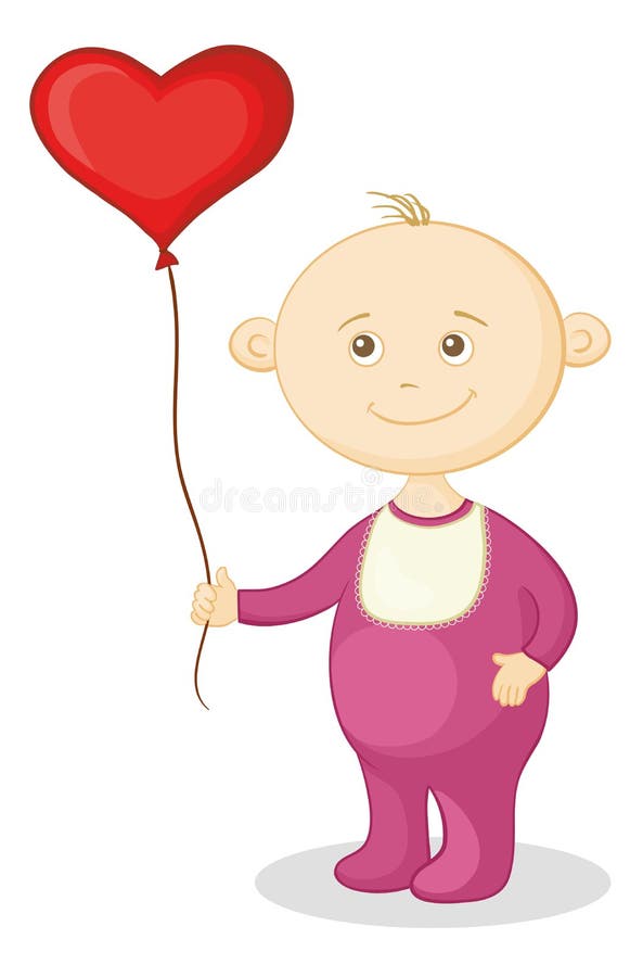 Baby with a heart balloon stock illustration