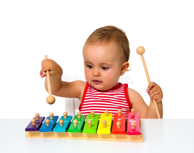 Baby het spelen xylofoon stock foto. Image of onderwijs 32714622