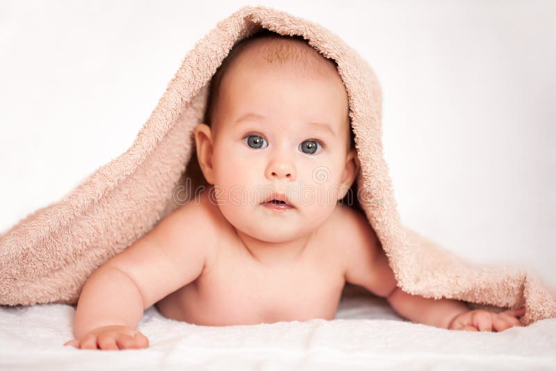 Baby Is Hiding Under The White Blanket Stock Photo Image Of Baby