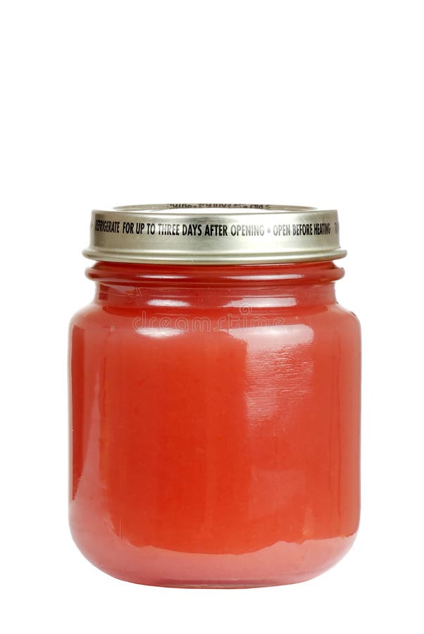 Baby jar of strawberry dessert