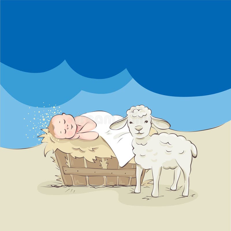 Baby Jesus and lamb stock illustration