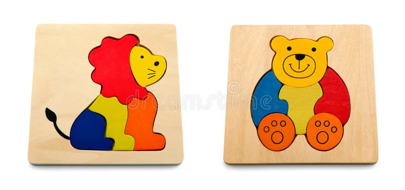 Baby and kid puzzle lion and bear - isolated on white background royalty free stock photos