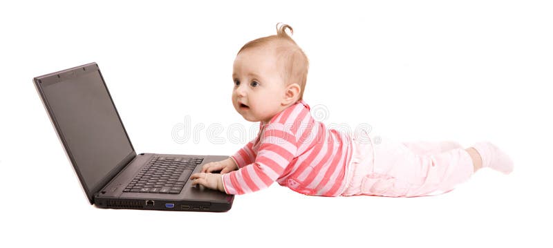 Baby with laptop royalty free stock photos