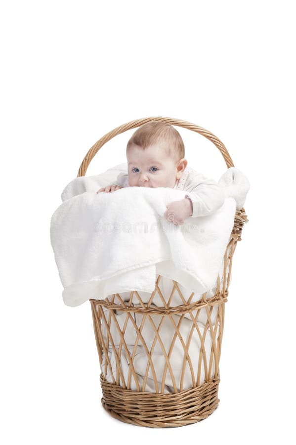 Baby in laundry basket stock image. Image of laundry - 23559393