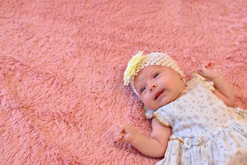 Baby lay on the bed stock photo. Image of cute, toddler 162152674