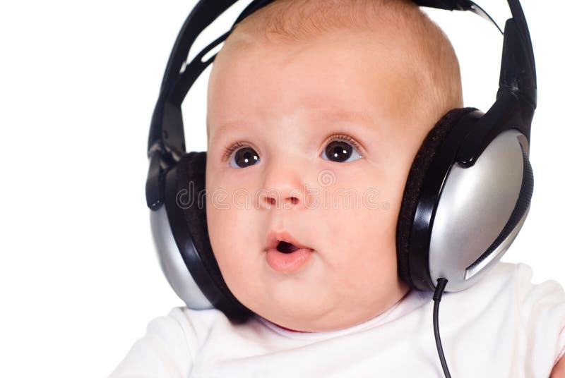 Centraliseren Afleiding Onenigheid Baby listens to music stock photo. Image of tiny, little - 20856364
