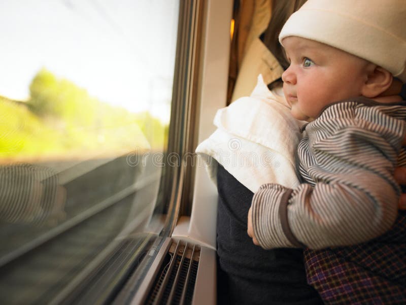 Baby Looking Out Train Window Stock Photo Image of clothing