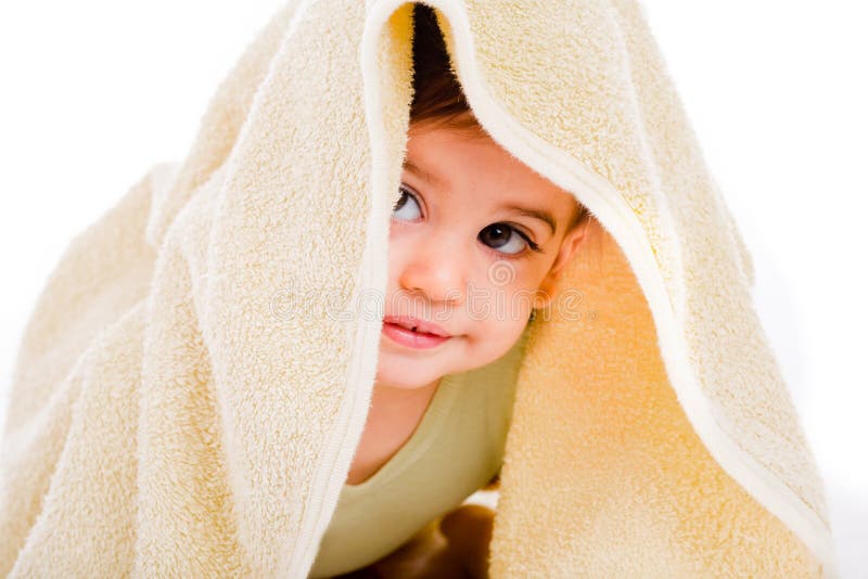 Baby Looking Out from Under His Blanket Stock Photo Image of closeup