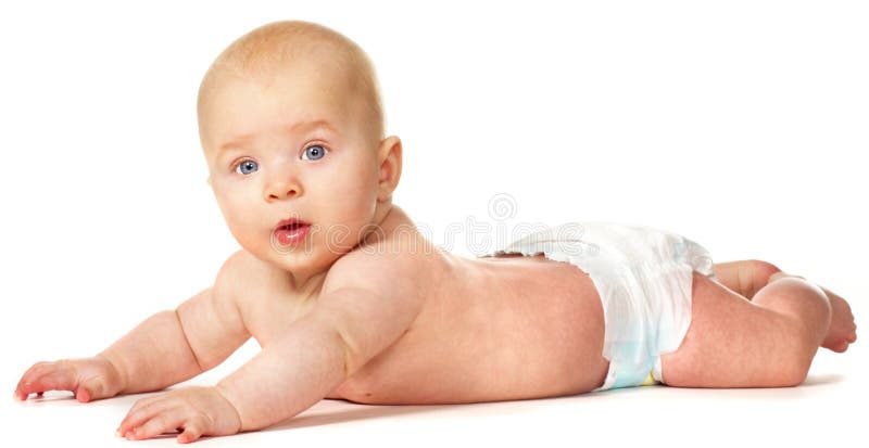 Baby looking with surprise stock images