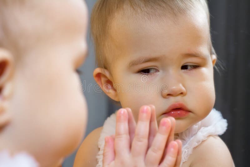Baby Kissing a Mirror stock photo. Image of kissing, healthy 30198154