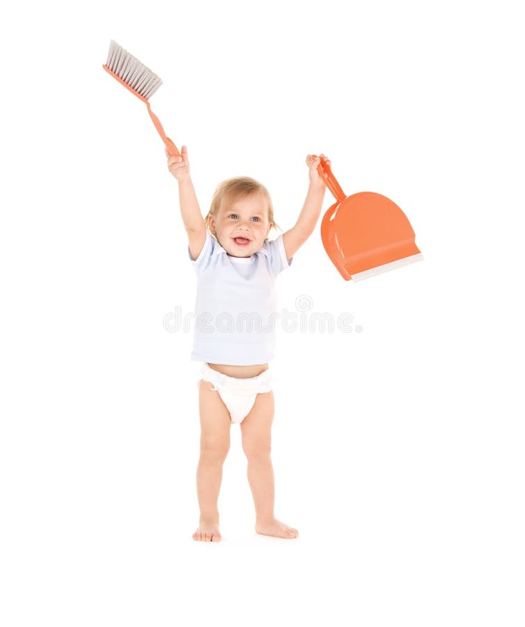 Baby mit mit Müllschippe und Bürste stockbilder Baby mit mit Müllschippe und Bürste stockbilder