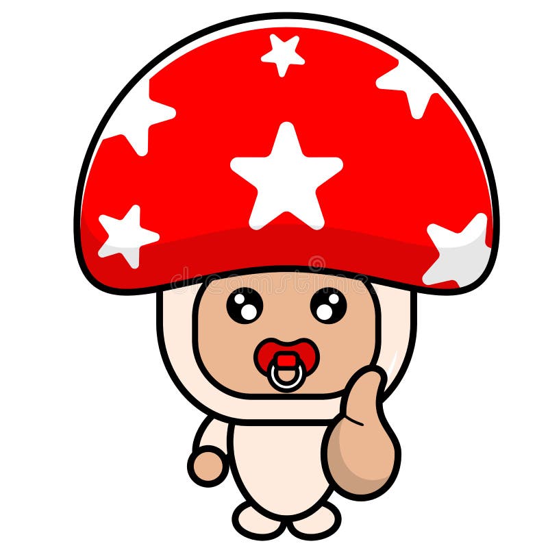 Baby mushroom thumbs up stock illustration