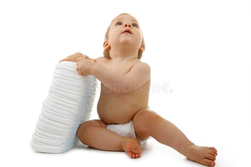 Baby with nappy royalty free stock photography Baby with nappy royalty free stock photography